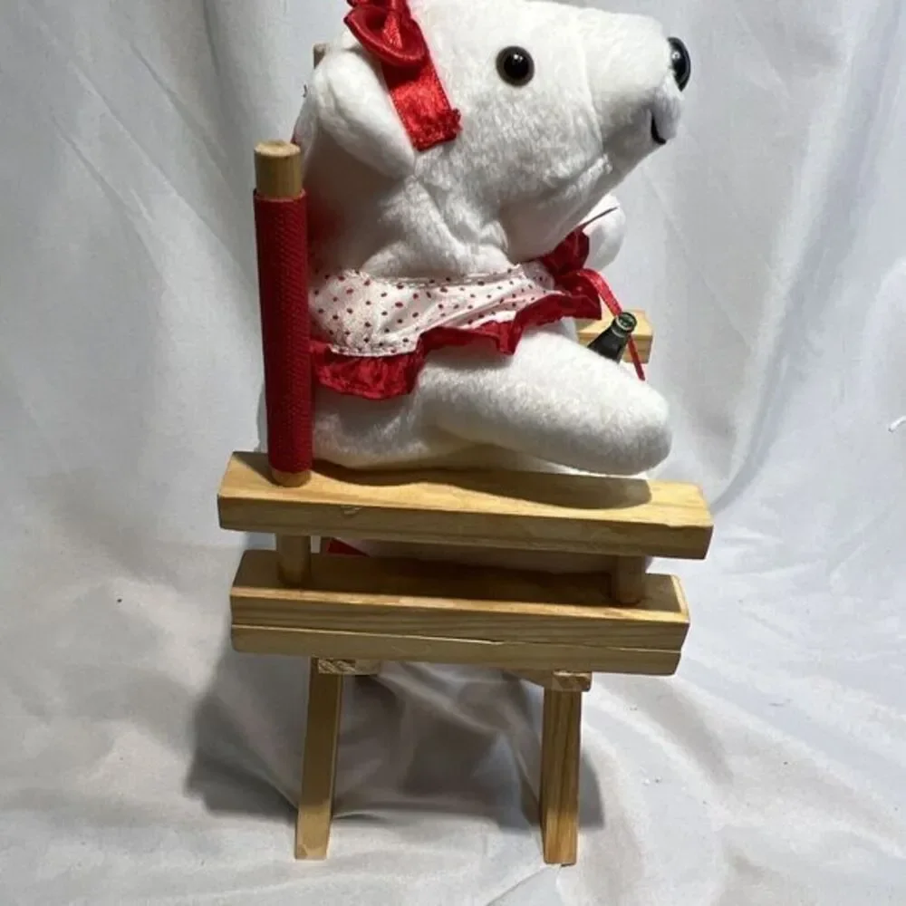 Coca Cola 1998 Polar Bear 5.5‎ Inch Plush in Wood Directors Chair Coke Bottle
